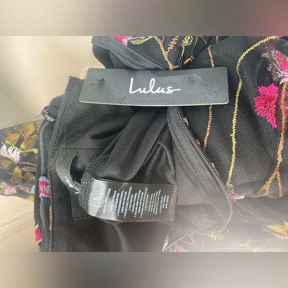 Lulu's NWT Embroidered Bold Botanicals Strapless Black Floral Midi Dress - Picture 10 of 12